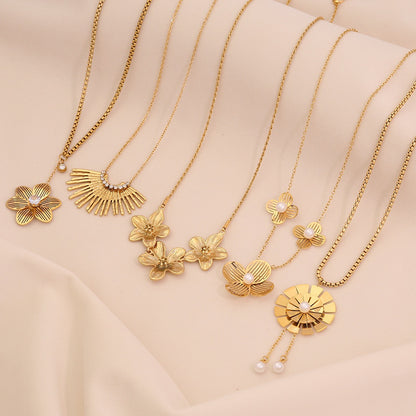 Flower Pendant Stainless Steel Necklace