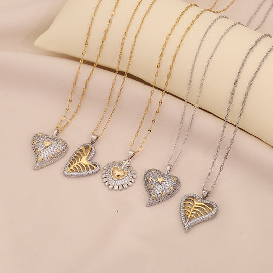 Dual-Tone Heart Pendant Necklace