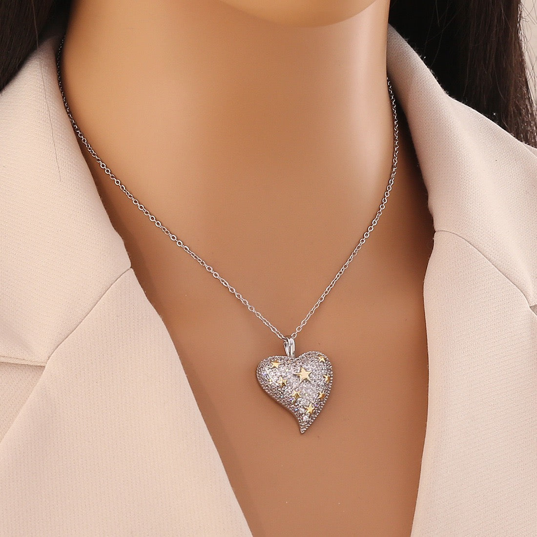 Dual-Tone Heart Pendant Necklace