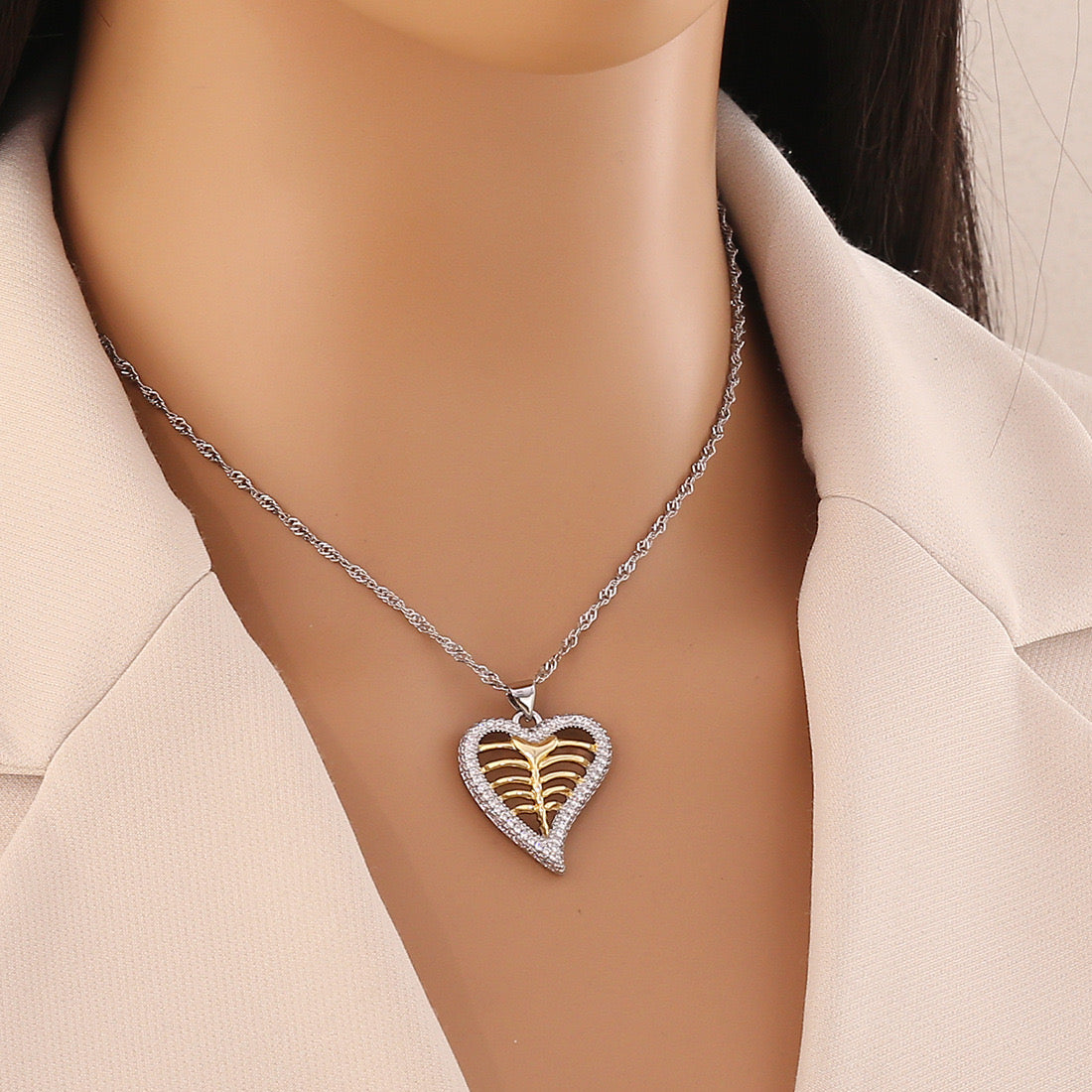 Dual-Tone Heart Pendant Necklace