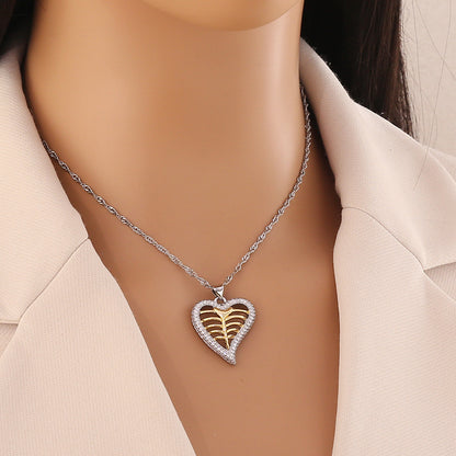 Dual-Tone Heart Pendant Necklace