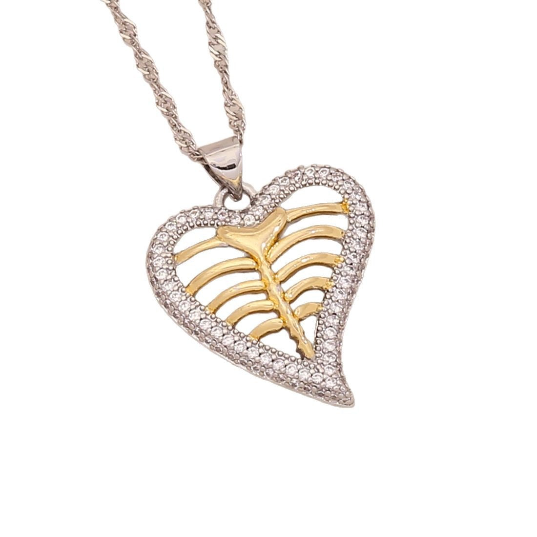 Dual-Tone Heart Pendant Necklace