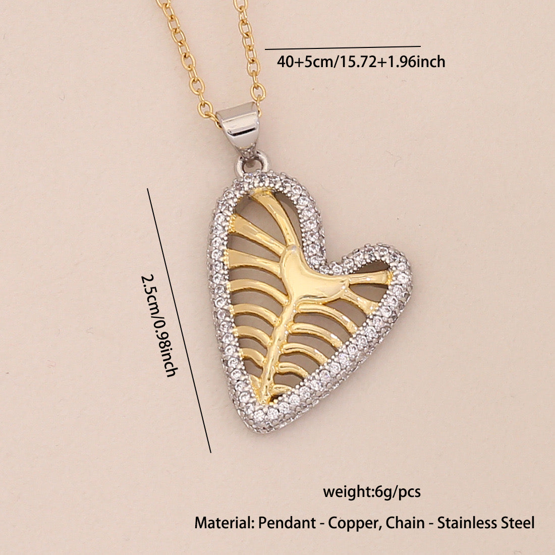 Dual-Tone Heart Pendant Necklace
