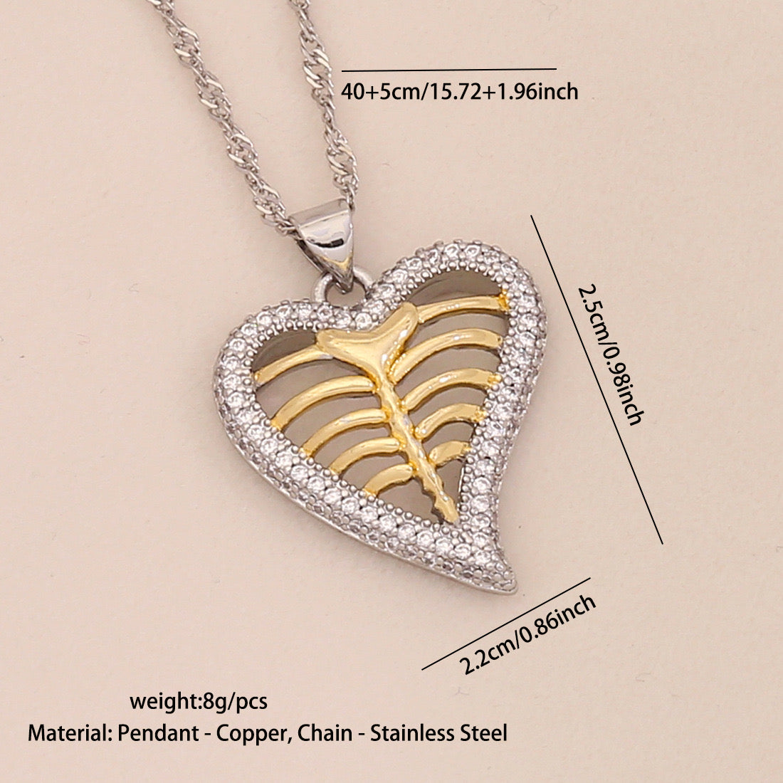 Dual-Tone Heart Pendant Necklace