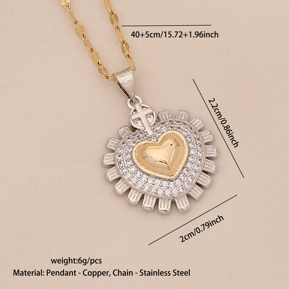 Dual-Tone Heart Pendant Necklace