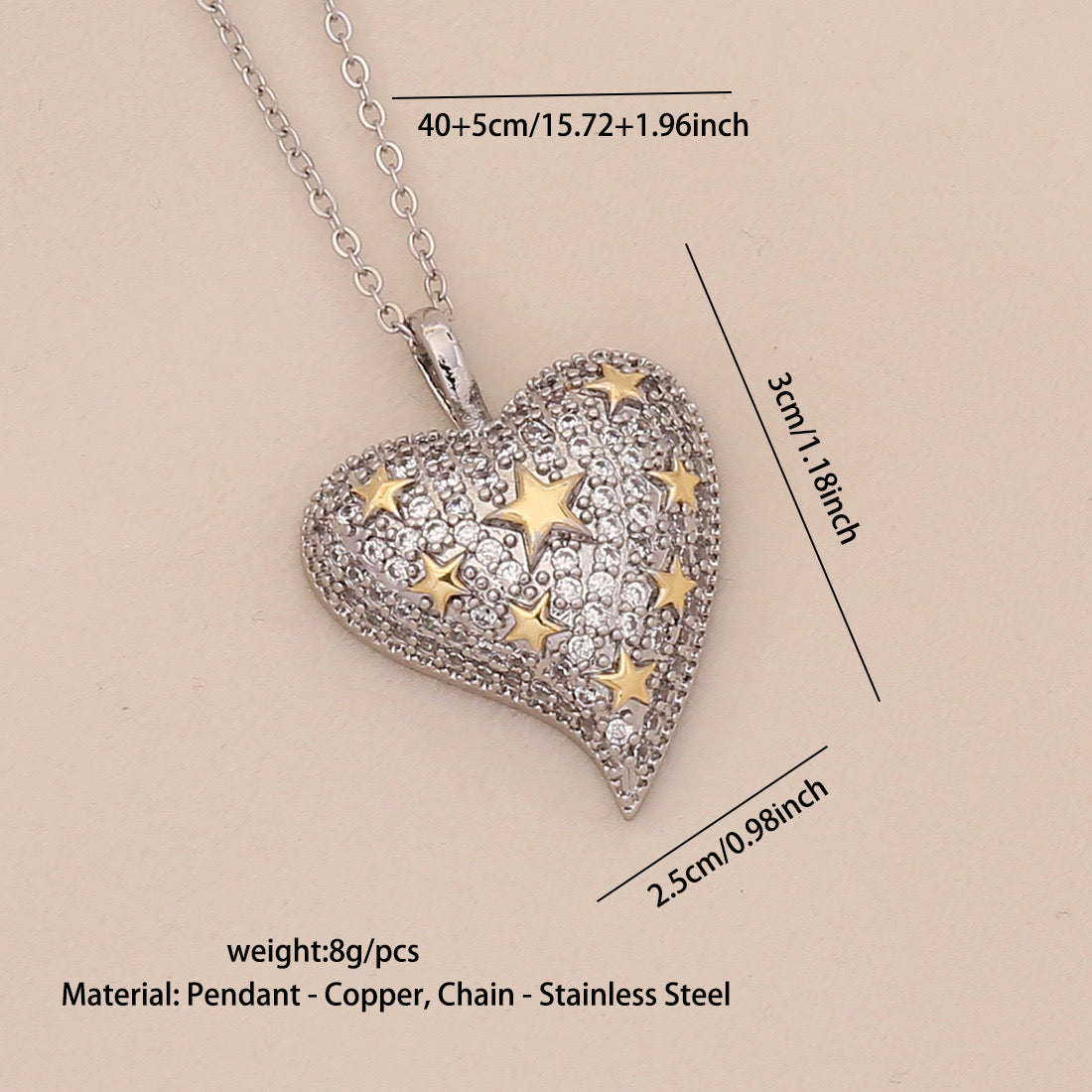 Dual-Tone Heart Pendant Necklace