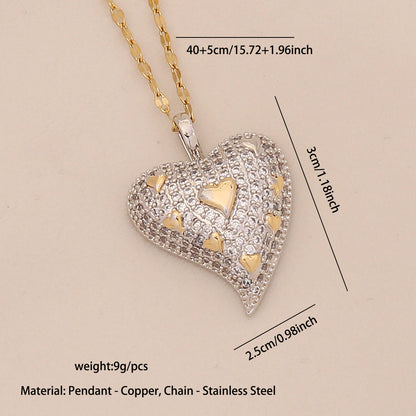 Dual-Tone Heart Pendant Necklace