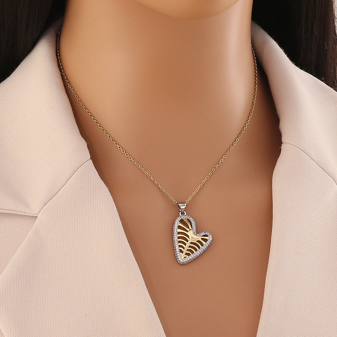 Dual-Tone Heart Pendant Necklace