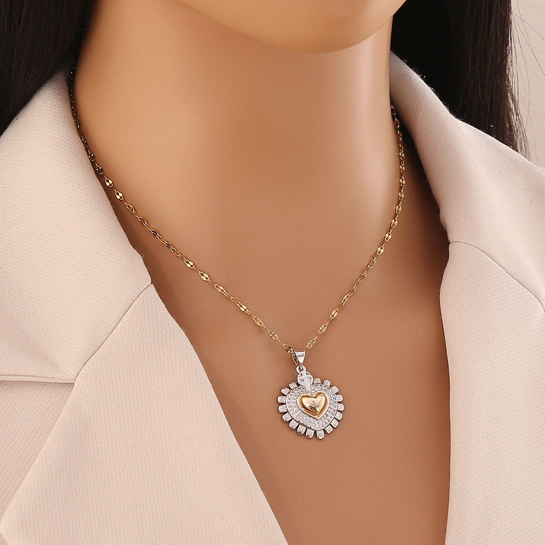 Dual-Tone Heart Pendant Necklace