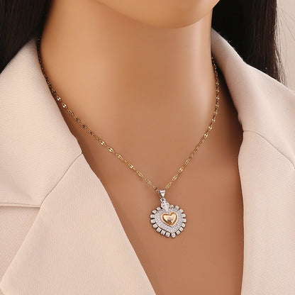 Dual-Tone Heart Pendant Necklace