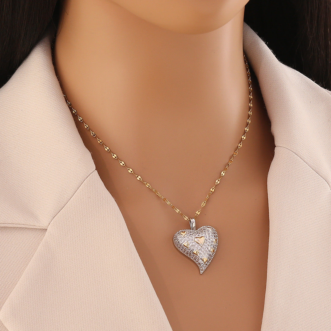 Dual-Tone Heart Pendant Necklace
