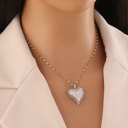 Dual-Tone Heart Pendant Necklace