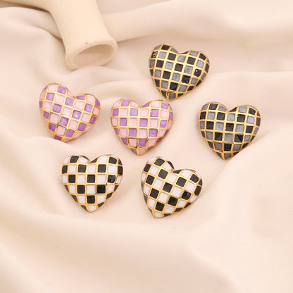 3D Heart Checkered Stud Earrings