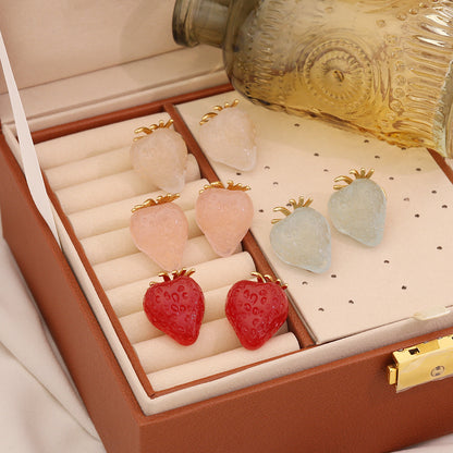 Cute Strawberry Stainless Steel Stud Earrings
