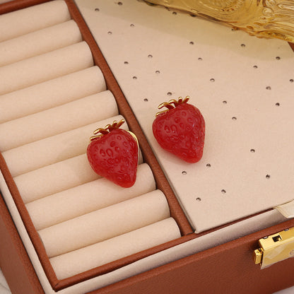 Cute Strawberry Stainless Steel Stud Earrings