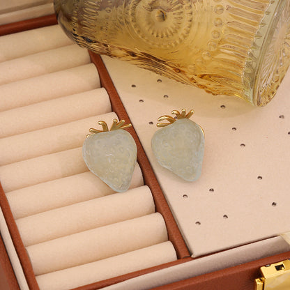 Cute Strawberry Stainless Steel Stud Earrings