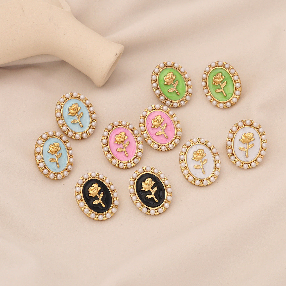 Vintage Pearl Rose Stud Earrings