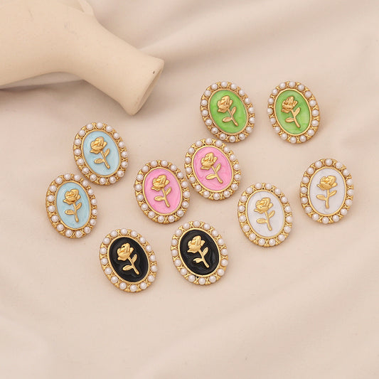 Vintage Pearl Rose Stud Earrings