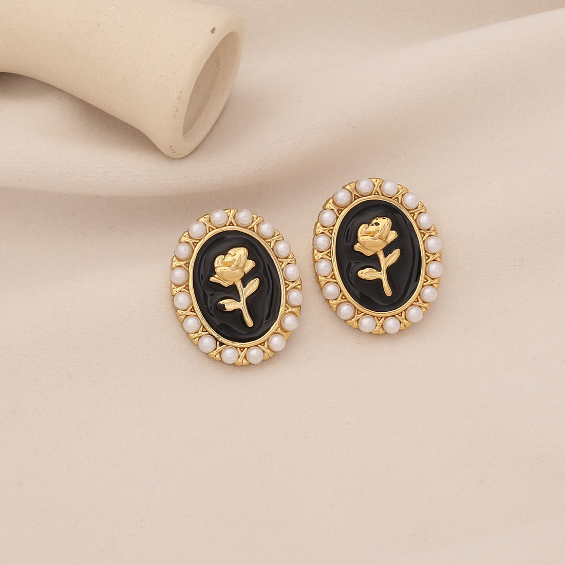 Vintage Pearl Rose Stud Earrings