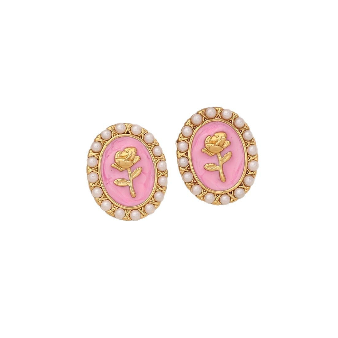 Vintage Pearl Rose Stud Earrings