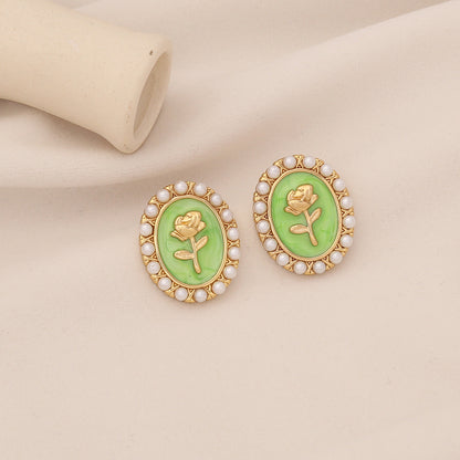 Vintage Pearl Rose Stud Earrings