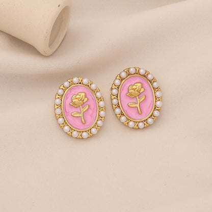 Vintage Pearl Rose Stud Earrings
