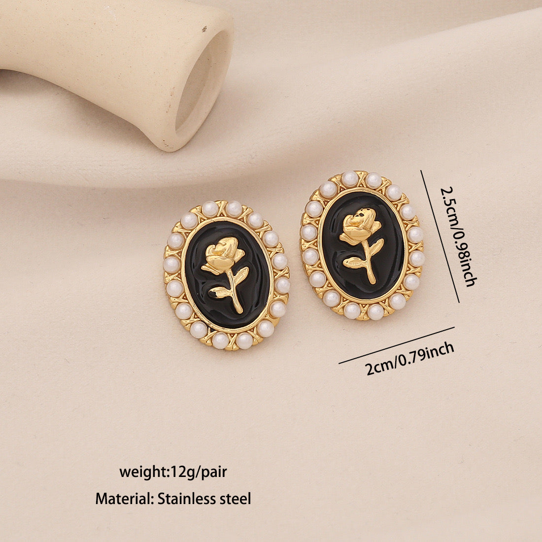 Vintage Pearl Rose Stud Earrings