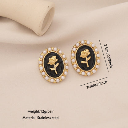 Vintage Pearl Rose Stud Earrings