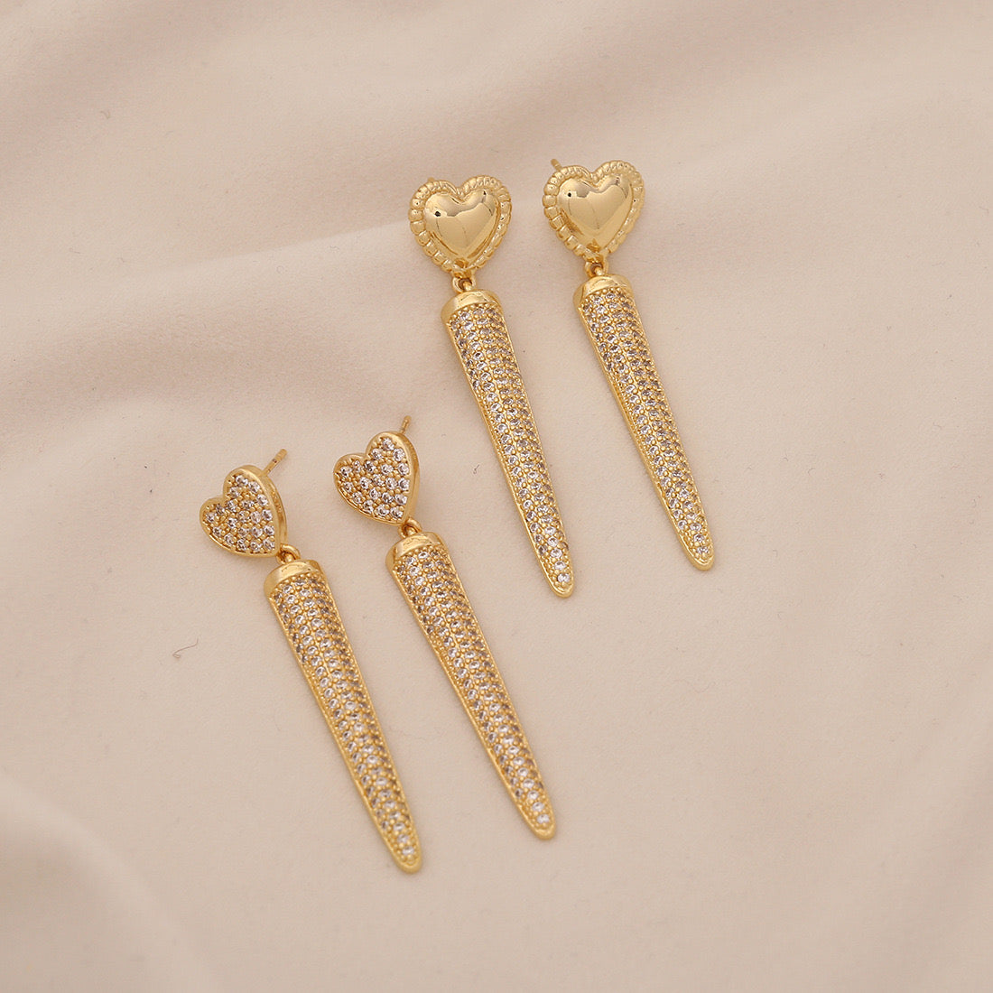 Geometric Zircon Triangle Heart Stud Earrings