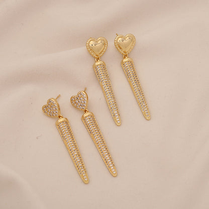 Geometric Zircon Triangle Heart Stud Earrings