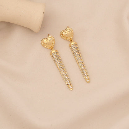 Geometric Zircon Triangle Heart Stud Earrings