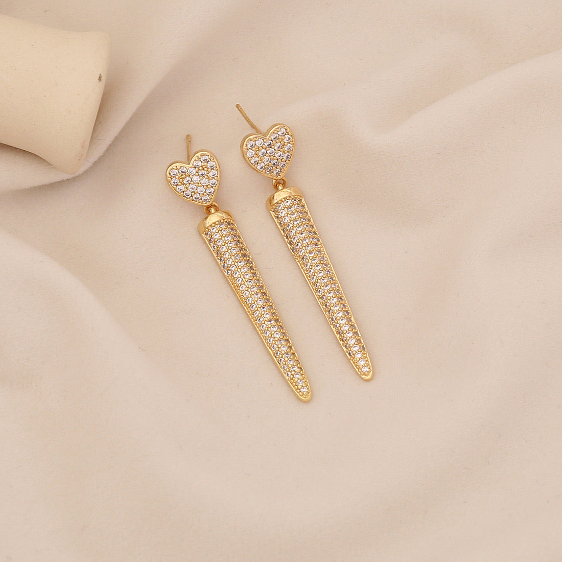 Geometric Zircon Triangle Heart Stud Earrings