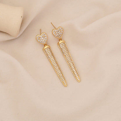 Geometric Zircon Triangle Heart Stud Earrings