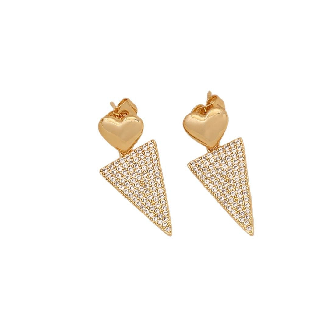 Geometric Zircon Triangle Heart Stud Earrings