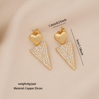 Geometric Zircon Triangle Heart Stud Earrings
