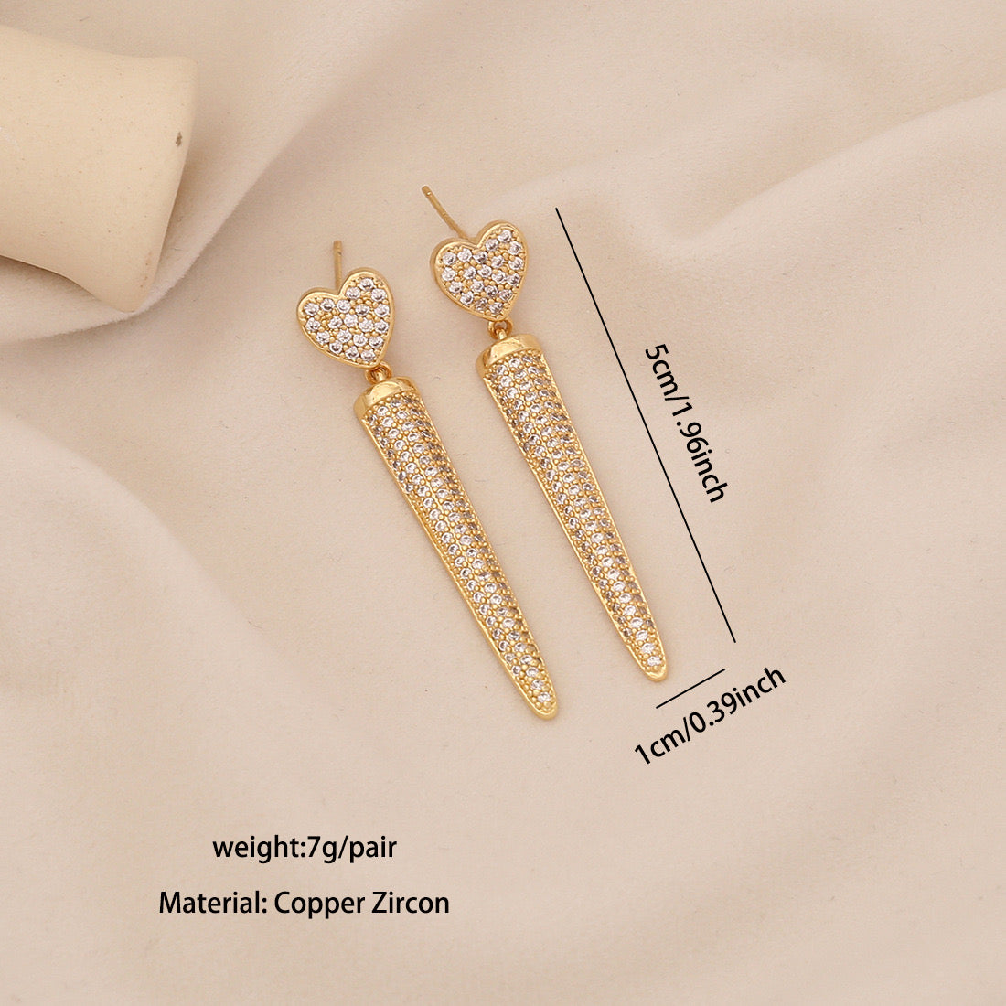 Geometric Zircon Triangle Heart Stud Earrings