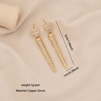 Geometric Zircon Triangle Heart Stud Earrings