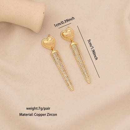 Geometric Zircon Triangle Heart Stud Earrings