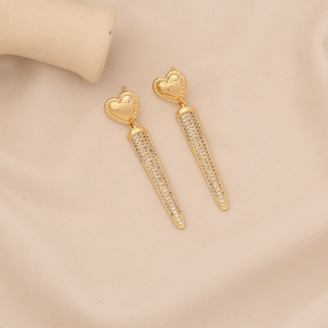 Geometric Zircon Triangle Heart Stud Earrings