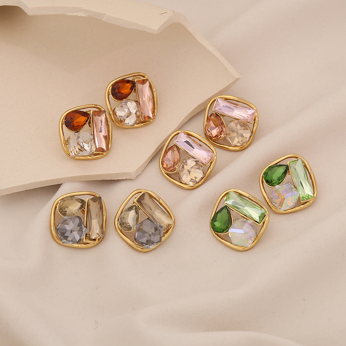 Spring Colour Geometric Square Stud Earrings