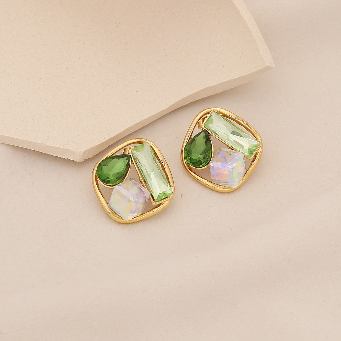 Spring Colour Geometric Square Stud Earrings