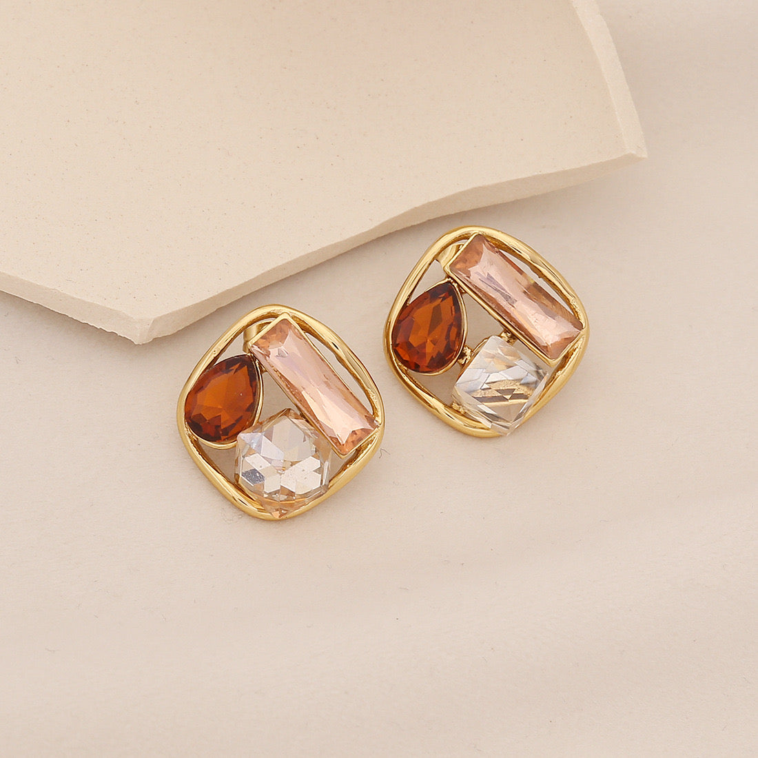 Spring Colour Geometric Square Stud Earrings