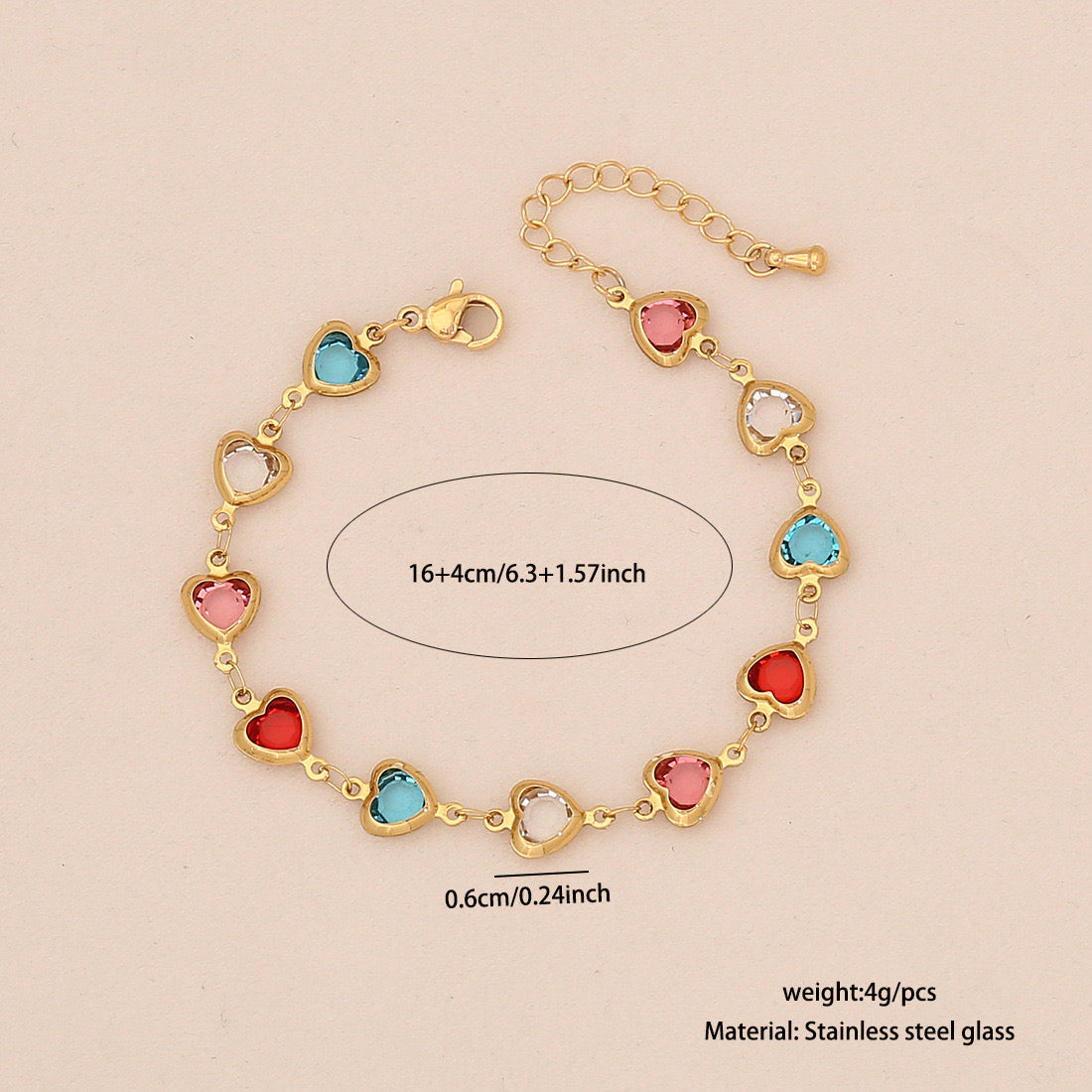 Colourful Heart Stainless Steel Bracelet