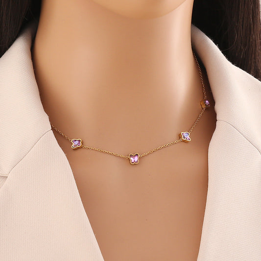 Heart & Butterfly Stainless Steel Pendant Necklace