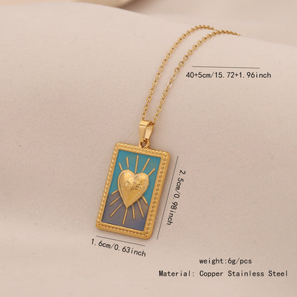 Vintage Tarot Card Heart & Fish Stainless Steel Necklace