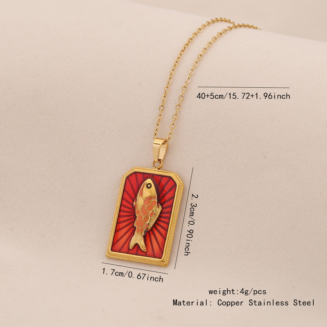 Vintage Tarot Card Heart & Fish Stainless Steel Necklace