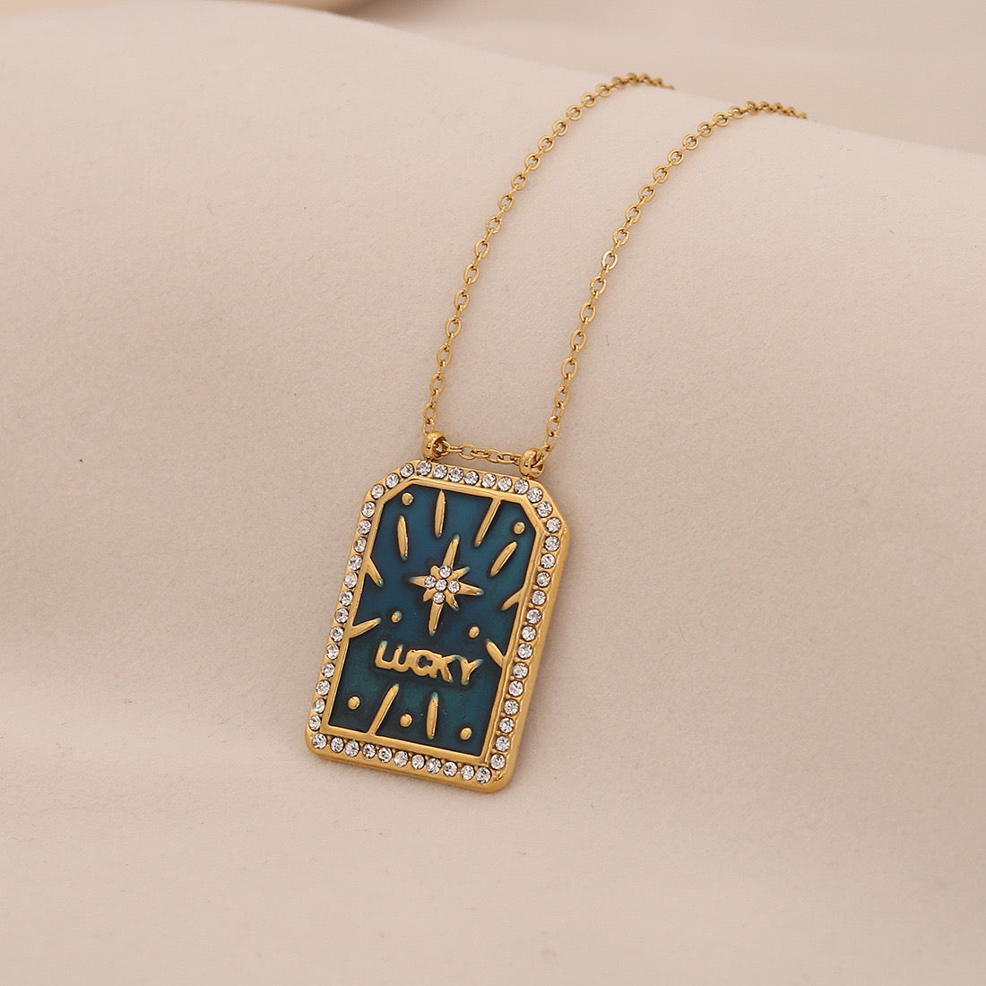 Vintage Tarot Card Heart & Fish Stainless Steel Necklace