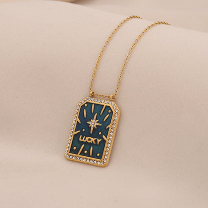 Vintage Tarot Card Heart & Fish Stainless Steel Necklace