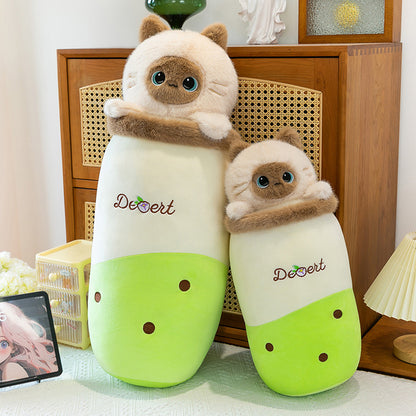 Cat Bubble Tea Plush Pillow