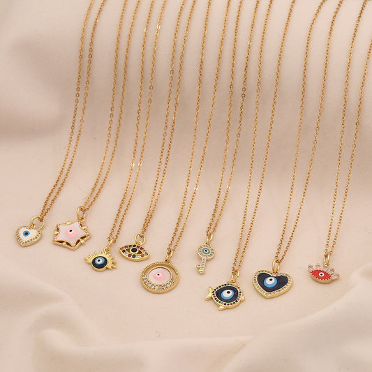 Enamel Eye Stainless Steel Pendant Necklace